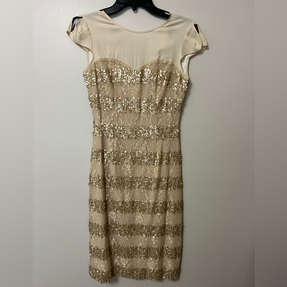 Antonio Melani sequin and silk blend knee length Dress with Flutter Cap Sleeves - Picture 2 of 8